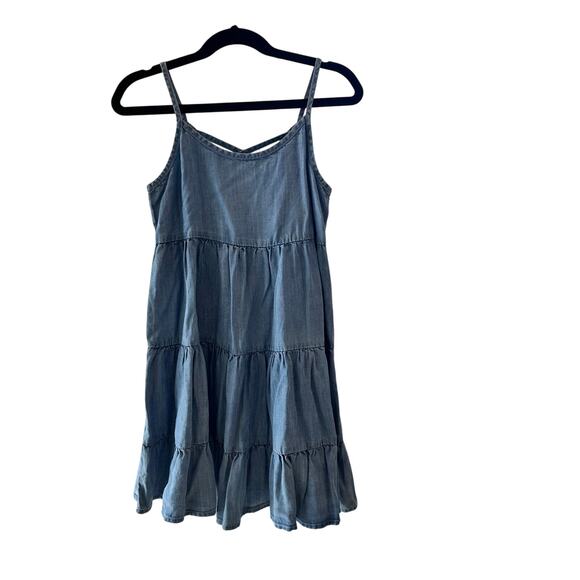 Zunie Blue Chambray Tiered Spaghetti Strap Dress - Size 7 - Picture 1 of 4